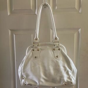Guia’s made in Italy off white pebble leather Satchel with gold tone har…